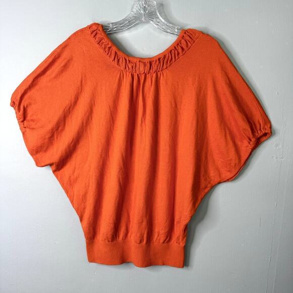 Anthro Moth Pullover Dolman Batwing Orange Silk Blend Short Sleeve Sweater Sz M - Picture 11 of 11